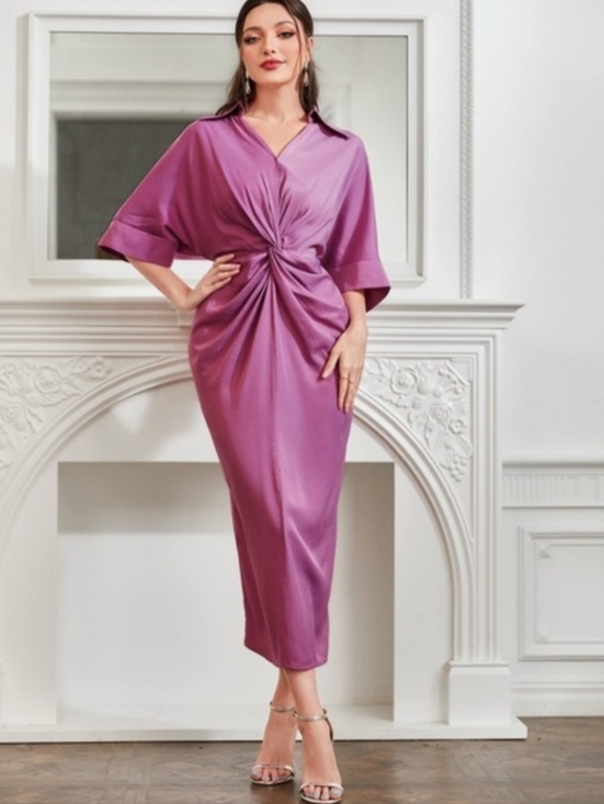 padova Dresses & Skirts - Padova Purple V Neck Twist Front Dress